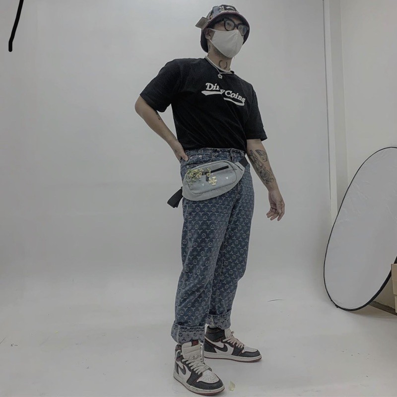 [Mã SKAMAP6 giảm 8% TỐI ĐA 50K đơn250K] Quần Jeans nam Ống rộng In Họa Tiết LV Cho Nam Quần Jean nam hàn quốc Kun Shop | BigBuy360 - bigbuy360.vn