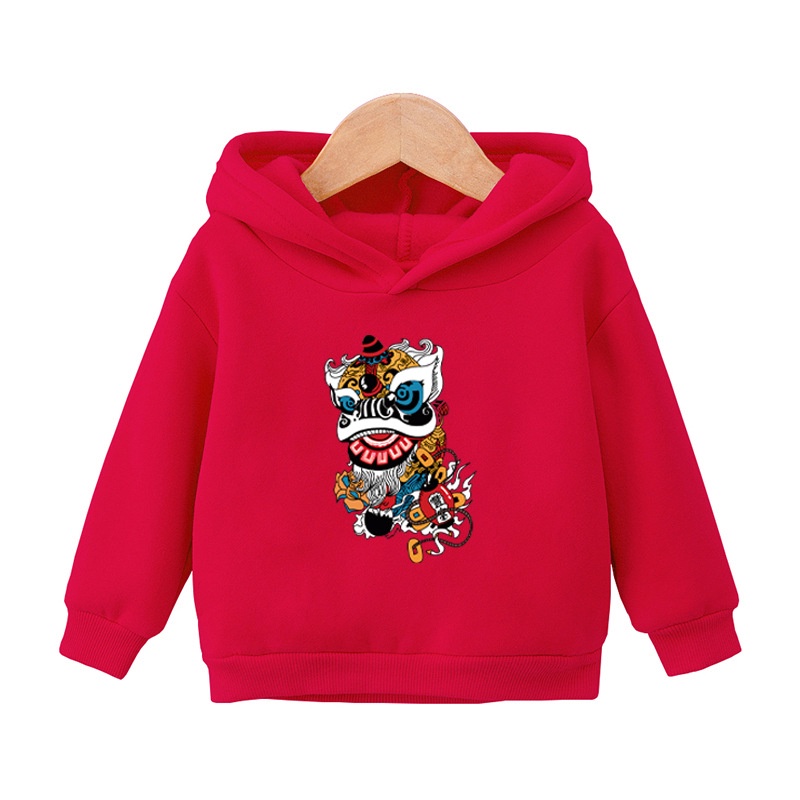 Áo Hoodie Mùa Đông In Hình Sư Tử Nhảy Múa Phong Cách Trung Hoa Mừng Năm Mới Cho Bé Trai Và Gái 1-6 Tuổi