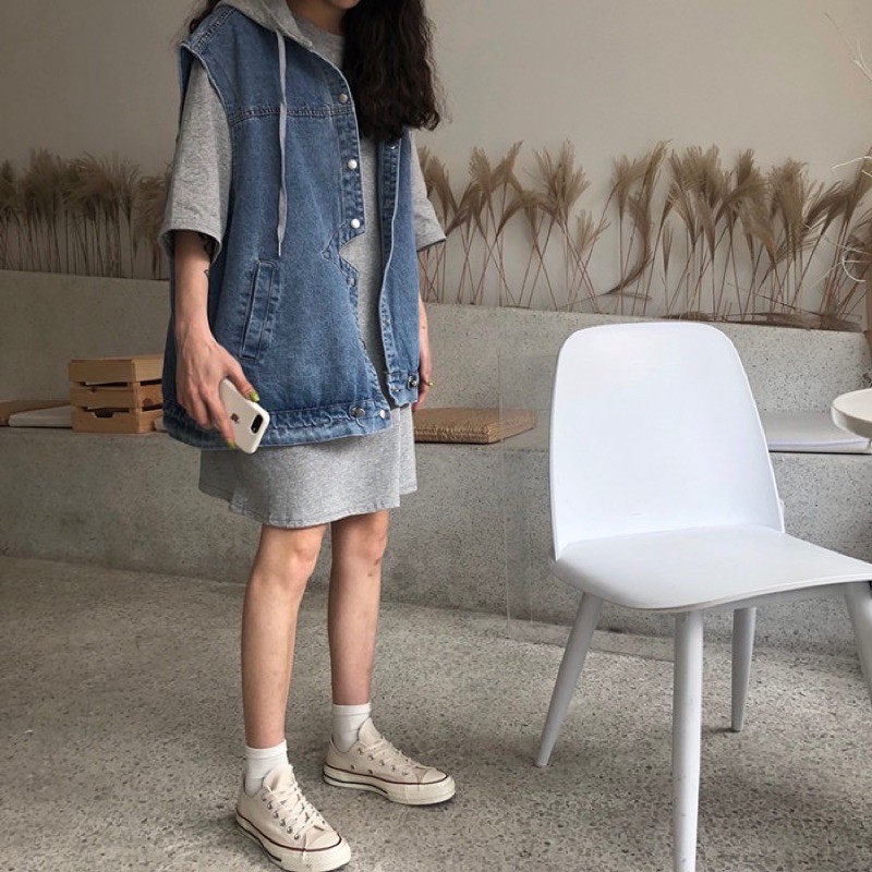 áo khoác jean gile dáng dài có mũ nam nữ mặc được | BigBuy360 - bigbuy360.vn