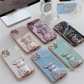 Ốp điện thoại hình gấu kèm miếng dán bảo vệ lens cho iphone 13 12 11 pro max x xs xs max 7 8 plus