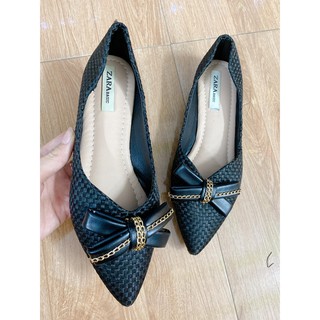 Giày búp bê mũi nhọn nơ xích
