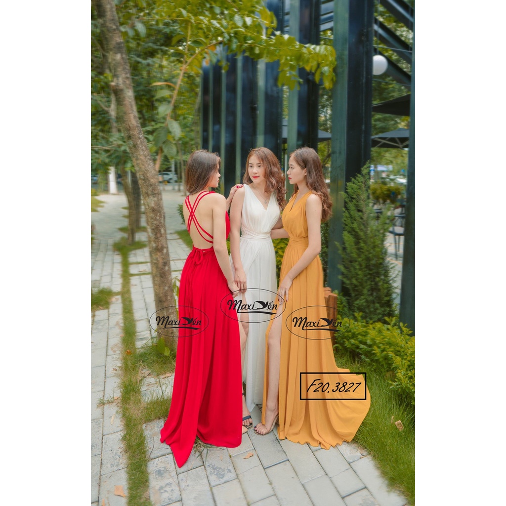 ĐẦM MAXI HỞ LƯNG ĐAN DÂY CHÉO XẺ TÀ F15.329 F16.329 F17.329 MAXI YẾN