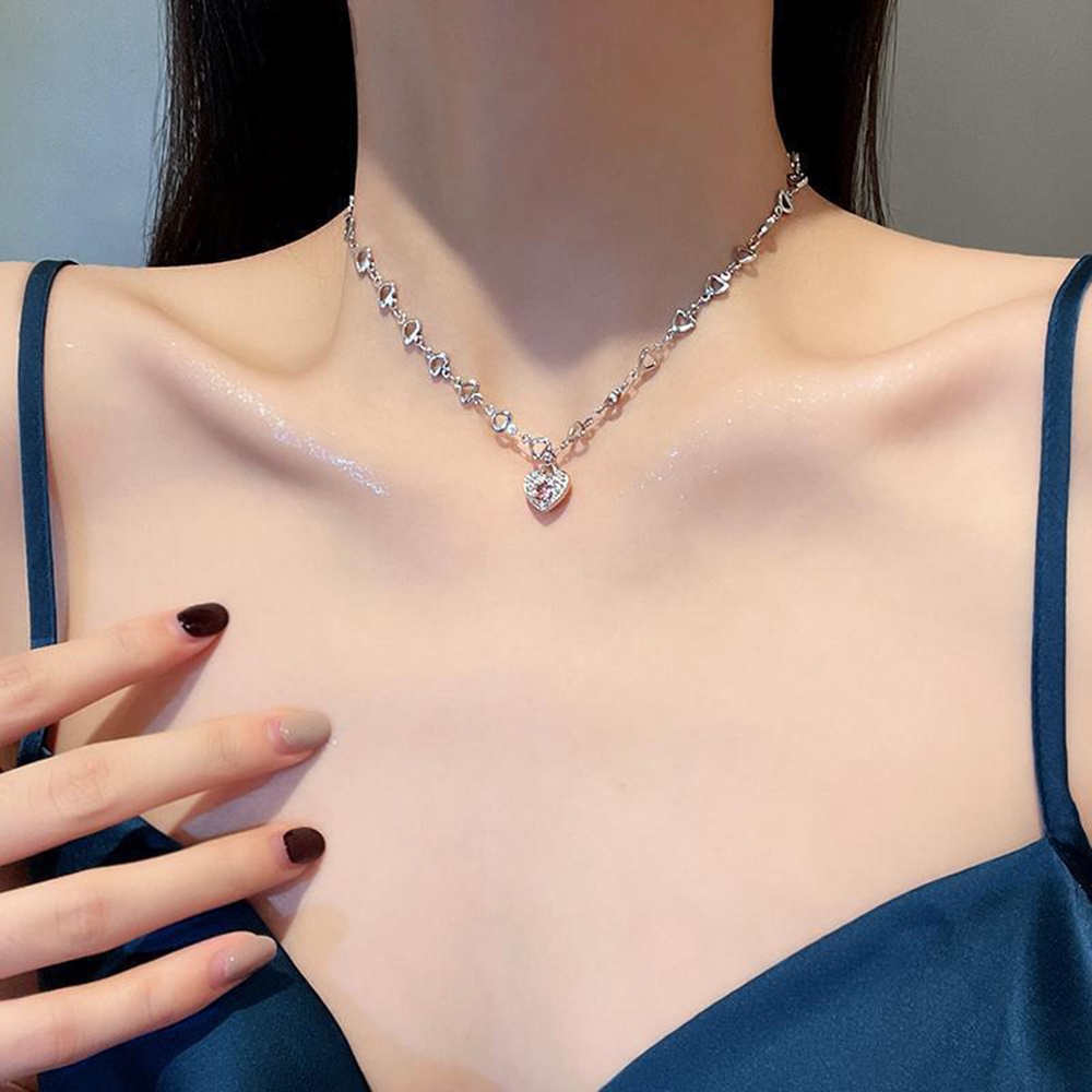 Vòng cổ Mặt Trái Tim Đính Đá Hồng Thời Trang Cho NữYanqueens Quà tặng trang sức
