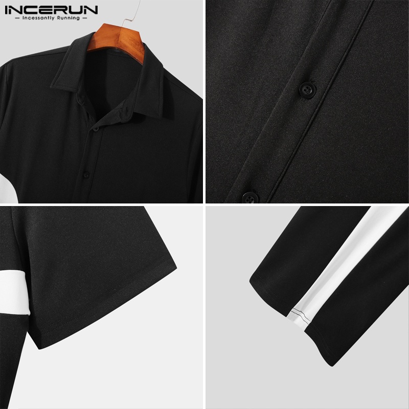 Áo liền quần INCERUN ngắn tay họa tiết kẻ sọc phong cách Anh Quốc thanh lịch cho nam