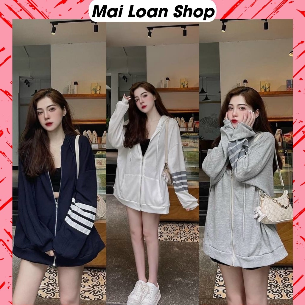 Áo Khoác Cardigan Nữ Form Rộng Có Mũ Cá Tính, Áo Thom Browne Thu Đông Phong Cách Hàn Quốc.