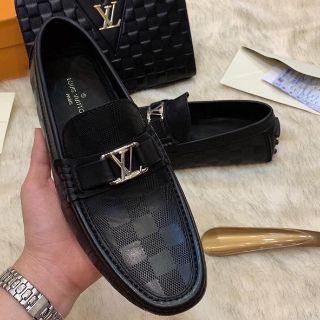 Giày lười mọi da LV sắt trắng nam
