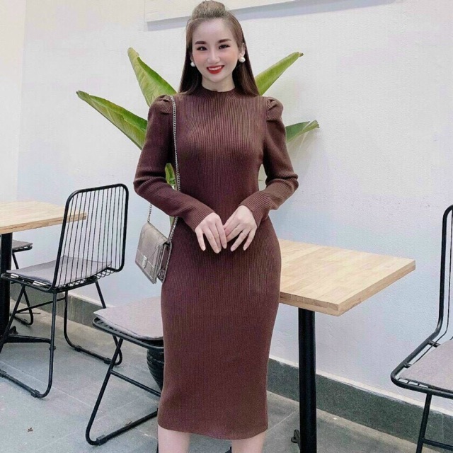 Váy Len Tay Bồng cổ 3 phân quảng châu