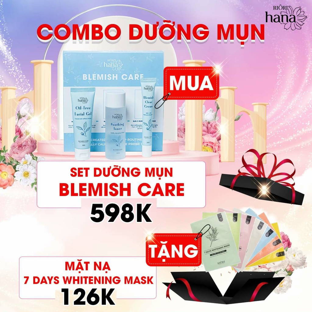 [CÓ QUÀ TẶNG] Combo Dưỡng Da Mụn RIORI BLEMISH CARE + Tặng Mặt Nạ Dưỡng Da Riori 7 Days Whitening Mask