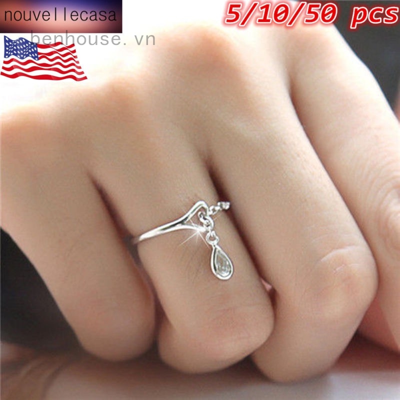Nhẫn bạc mặt hình giọt nước thanh lịch thời trang cho nữ