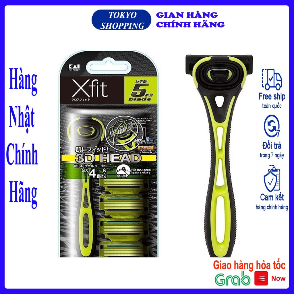 Set dao cạo râu 5 lưỡi kép Xfit KAI Nhật Bản (1 thân, 4 lưỡi thay thế) - hộp dài