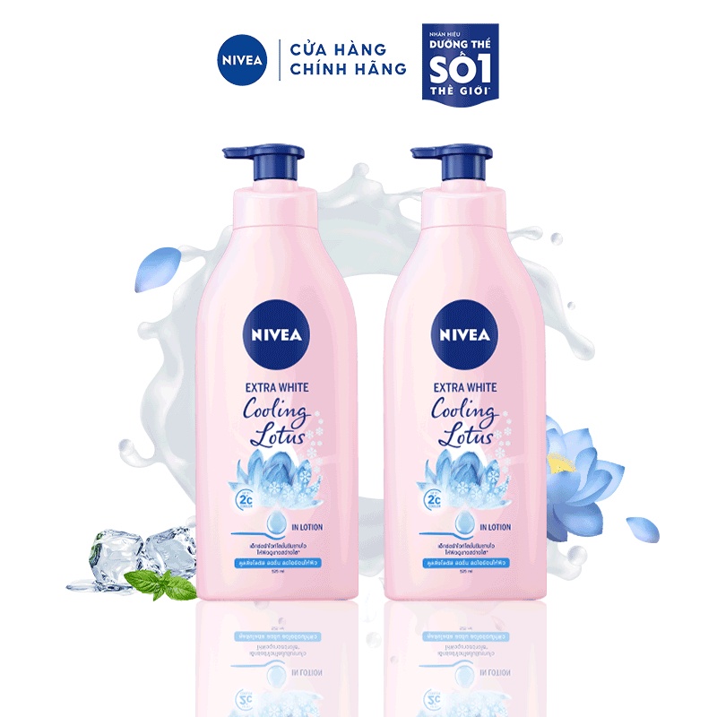 Bộ đôi dưỡng thể NIVEA  giúp da mềm mượt &amp; nâng tone sau 5 ngày Cooling Lotus 350ML