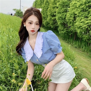 Áo sơ mi caro cổ sen phối trắng size lớn 60-75kg