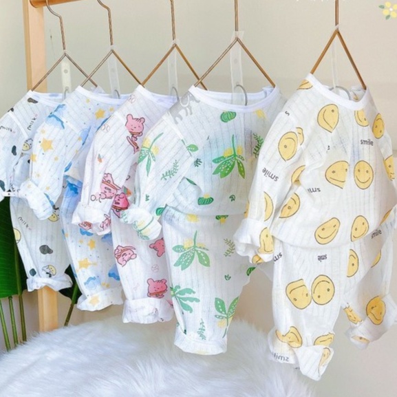 Bộ dài tay cotton giấy cài vai cho bé sơ sinh hàng đẹp - 𝐁𝐎𝟔