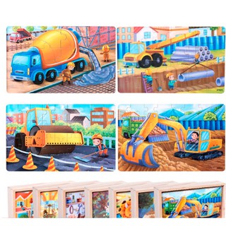 Đồ chơi ghép xếp hình 4 cấp độ Puzzle 4 trong 1 gồm bộ 12, 24, 36, 48 miếng chi tiết trong 1 hộp gỗ cao cấp cho bé