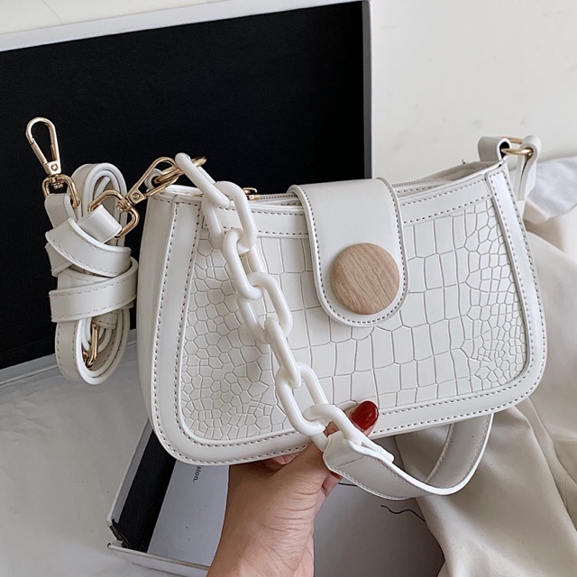 [Sẵn]Túi kẹp nách da sần cúc tròn phối quai nhựa S055 | BigBuy360 - bigbuy360.vn