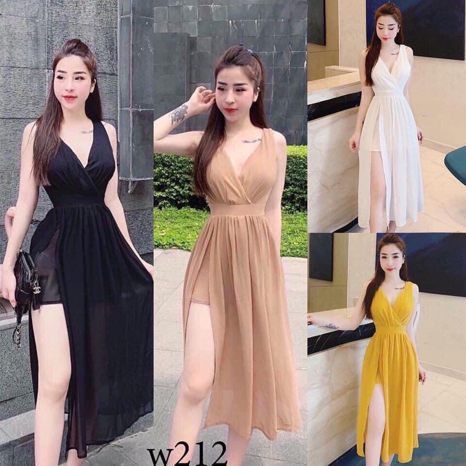 ĐẦM MAXI VOAN LỤA XẺ TÀ CỔ TIM GỢI CẢM