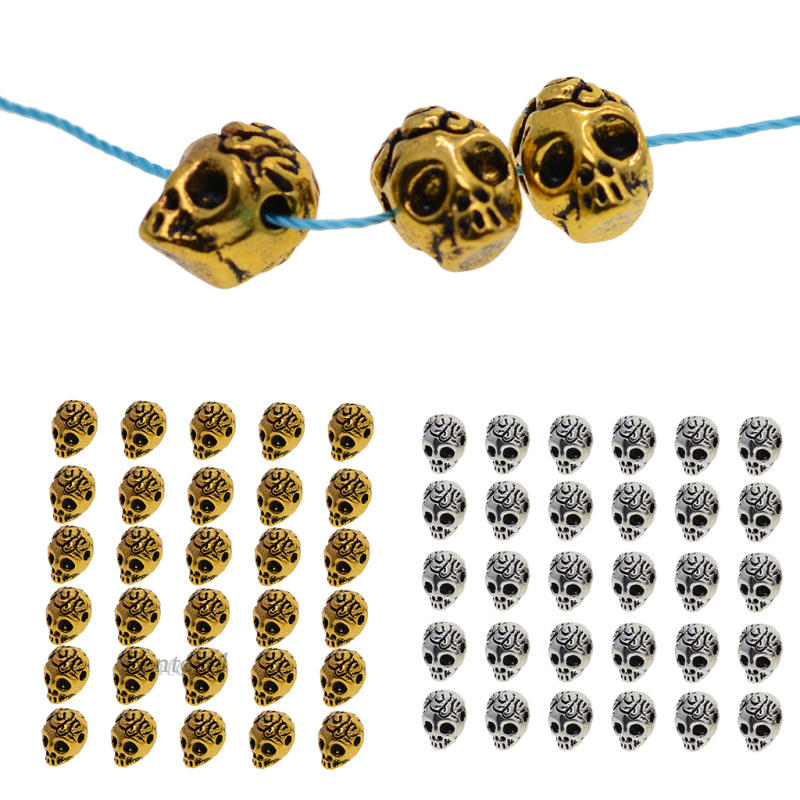 Set 30 hạt xỏ làm đồ trang sức thủ công hình đầu lâu phong cách Tây Tạng