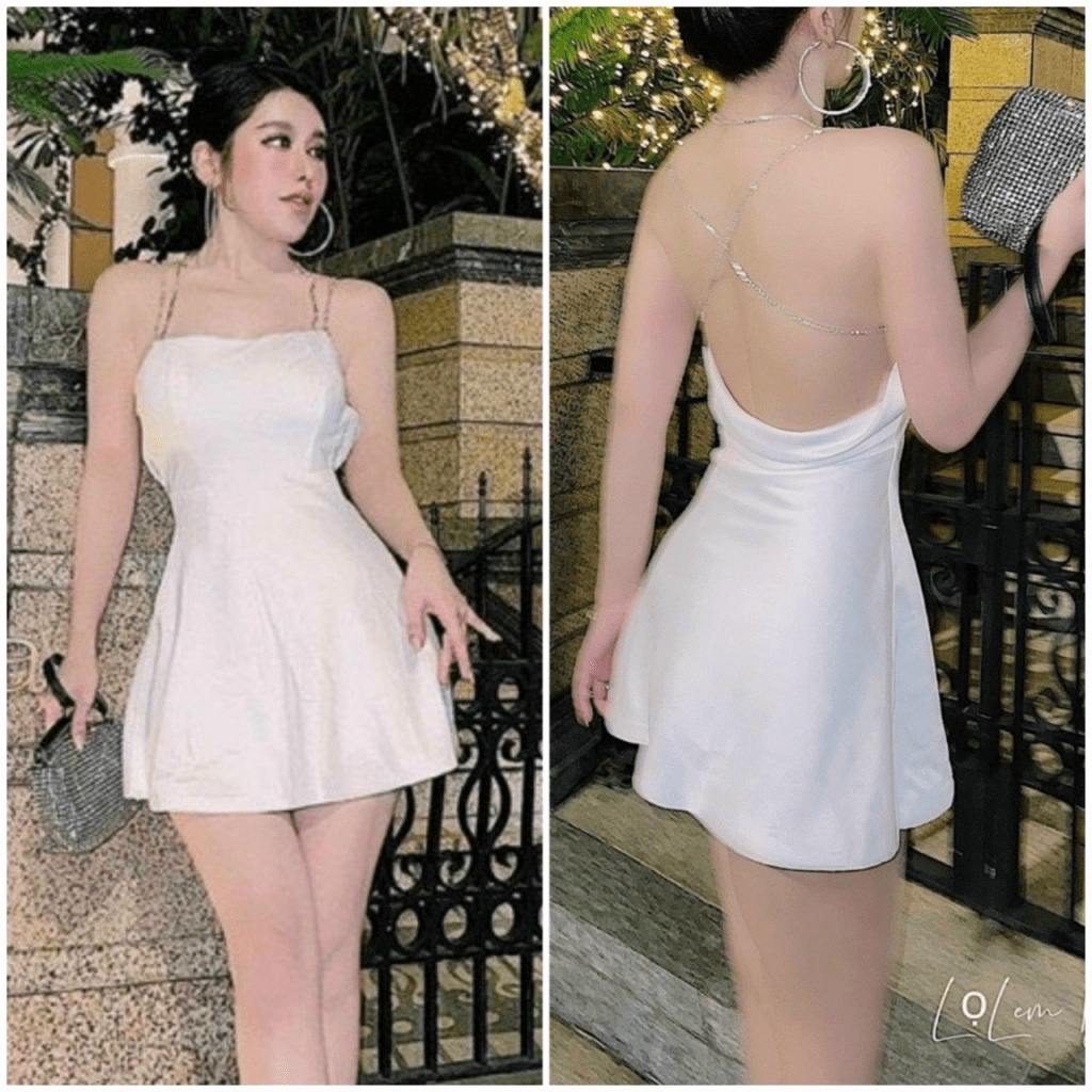 (Mẫu Mới) Mẫu HOT Đầm Lụa Dây Xích Hở Lưng Ôm Body Siêu Hấp Dẫn UP h.h.p