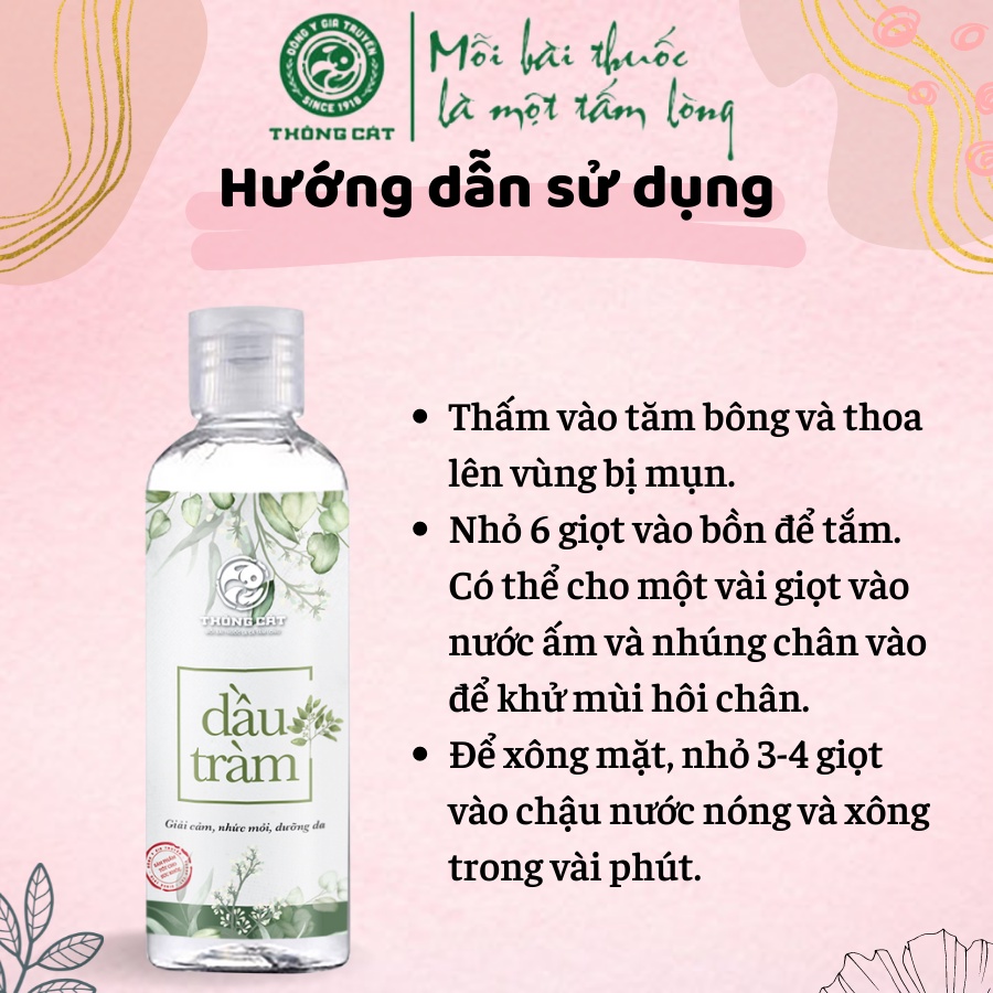 Tinh dầu tràm nguyên chất Đông gia truyền Thông Cát- Ngừa mụn, giảm thâm hiệu quả, cho da mặt trắng sang sau 3 ngày