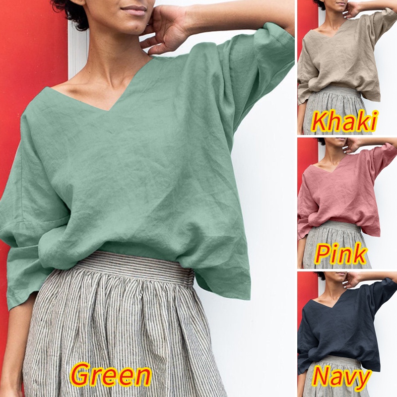 Zanzea Áo Cánh Tay Lỡ 3 / 4 Cổ Chữ V Thời Trang Dành Cho Nữ