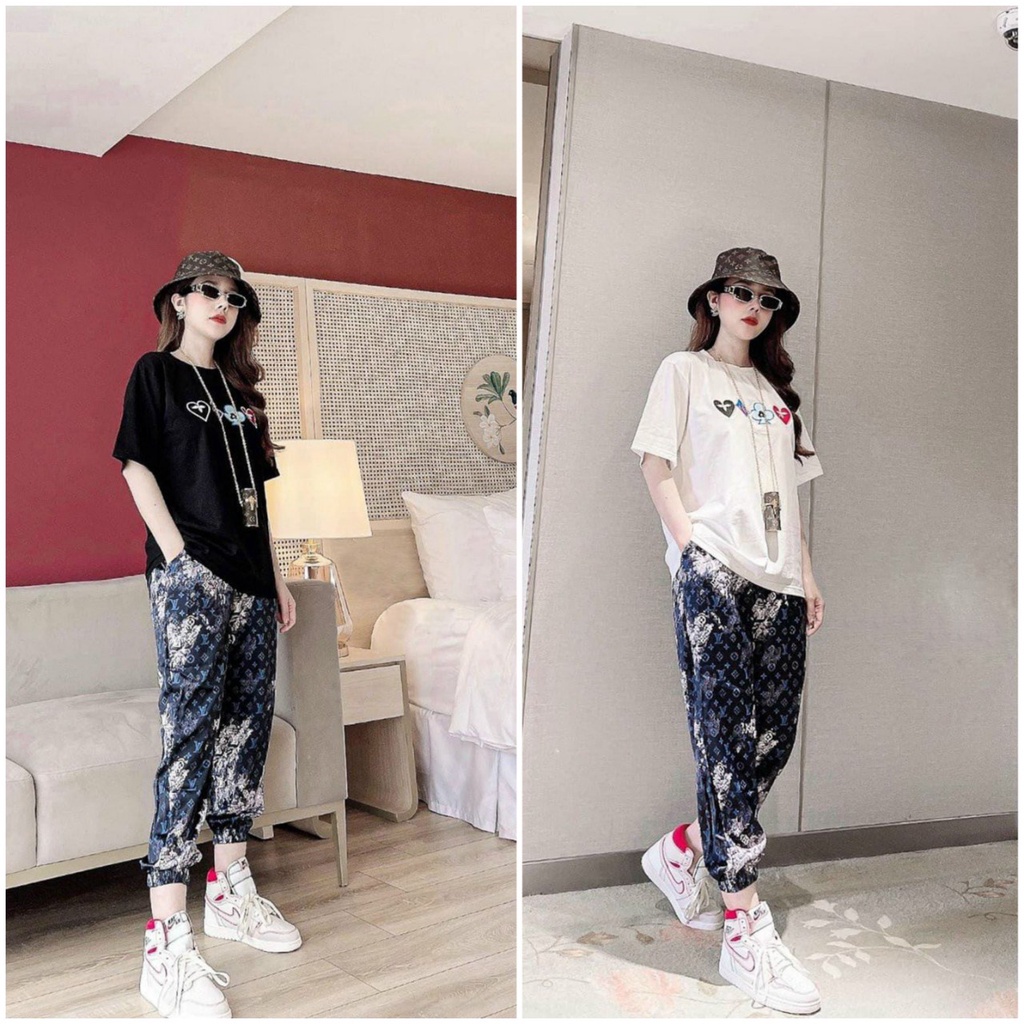 Set Bộ Thời Trang Form Rộng Phối Họa Tiết Chất Thun Cotton Phối Lạnh 3D Co Giãn Đẹp, Mềm, Mịn, Mát