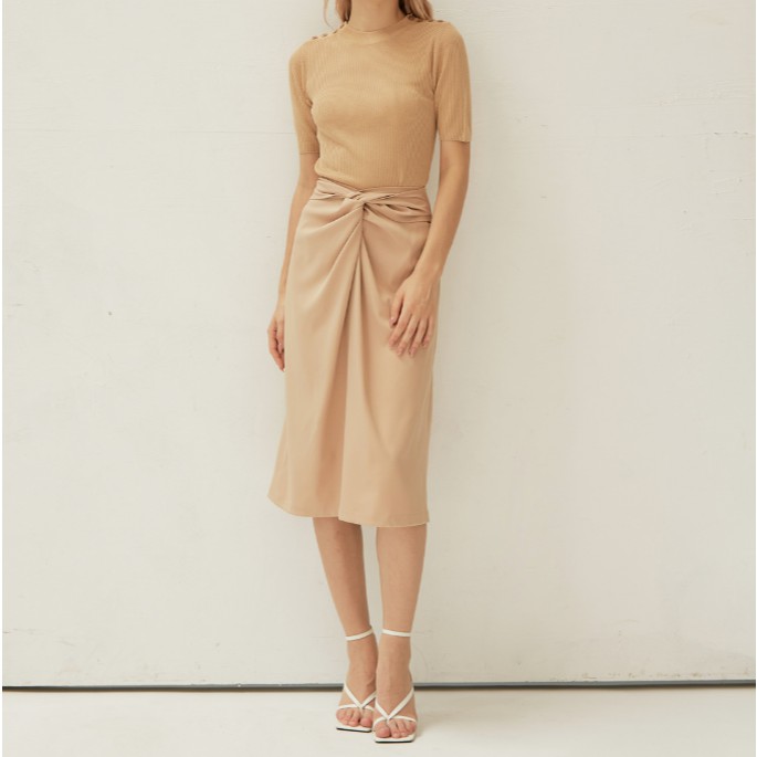 [Mã WABRNOV2 giảm 10% đơn 250K] COCO SIN - Chân Váy Midi Nâu Xoắn Nơ