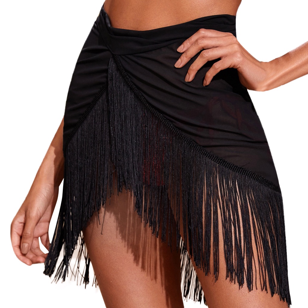 Vỏ Bọc Chân Váy Phối Bèo Nhún Có Dây Buộc Mặc Ngoài Bikini Đi Biển Sáng Bóng