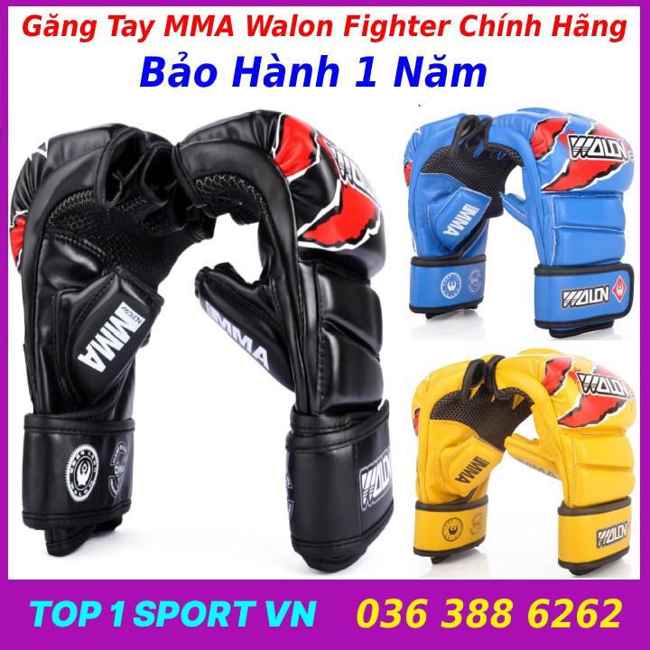 Găng tay mma walon xỏ-hở ngón fighter UFC có ngón cái chuẩn thi đấu, dành cho đấm bốc, boxing, mma, bảo hành 12 tháng