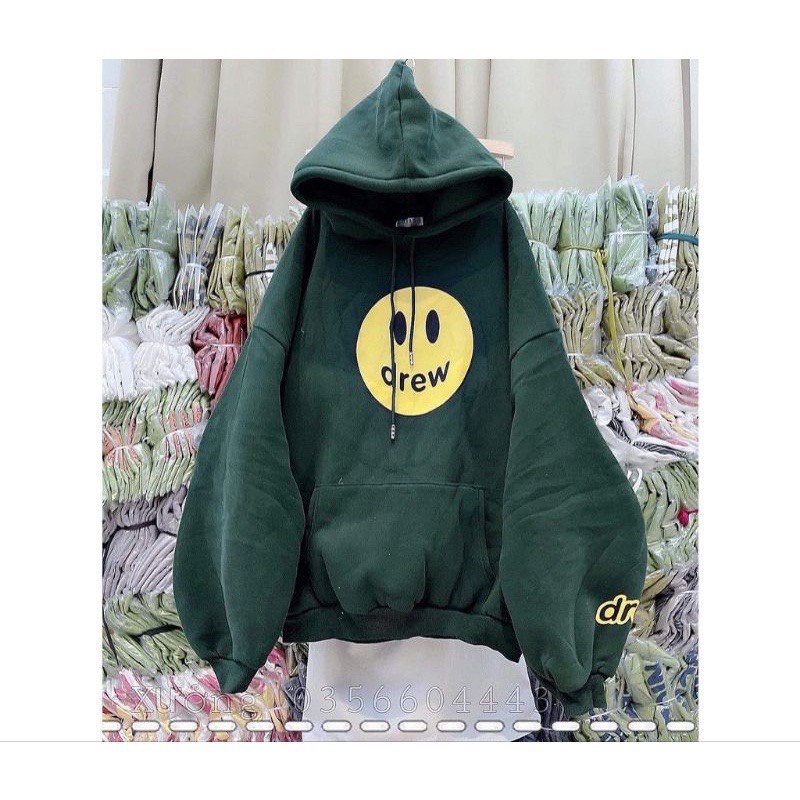 Áo Hoodie DREW Mặt Cười, Áo Nỉ Bông Cao Cấp, Mũ 2 Lớp Unisex Nam Nữ