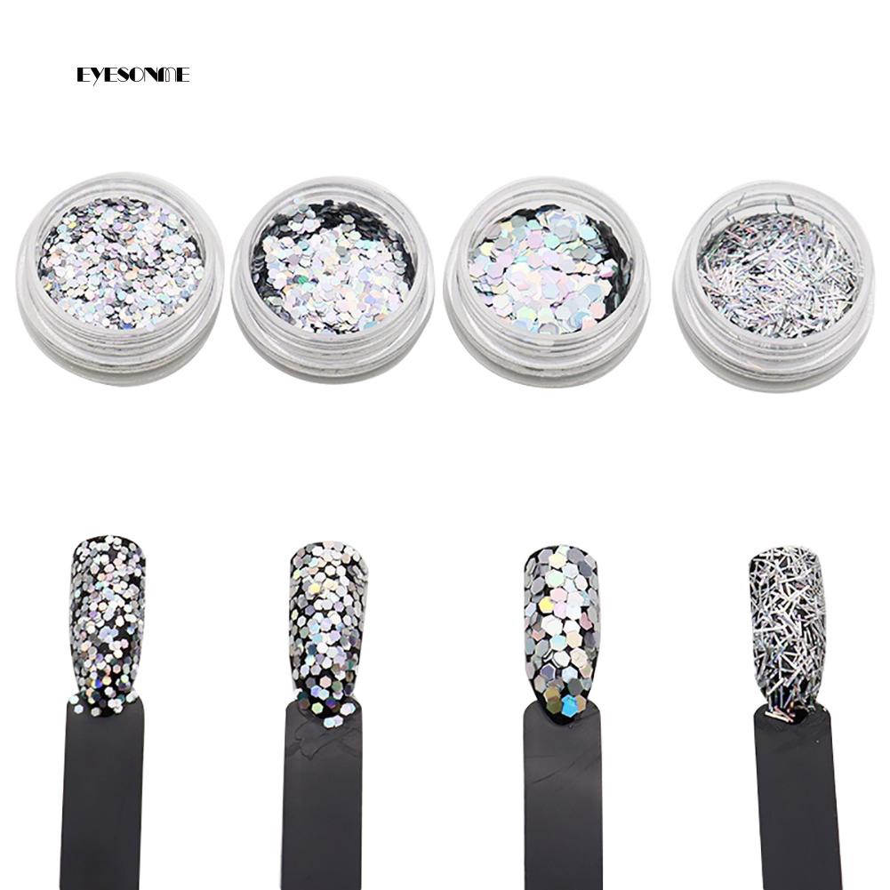 Set 4 hộp sequin lục giác dùng để đính trang trí móng nghệ thuật