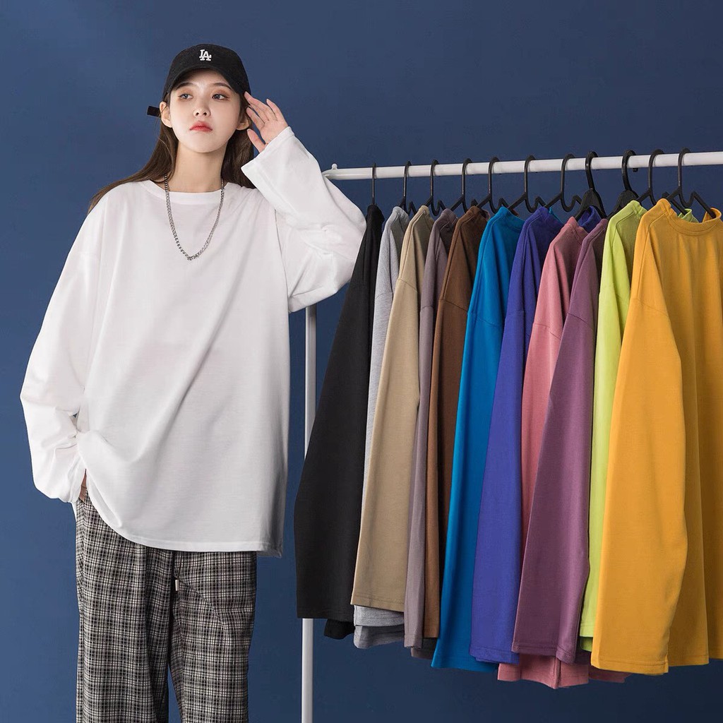 Áo thun tay dài Wind phông unisex form rộng Trơn nam nữ cotton oversize ulzzang | BigBuy360 - bigbuy360.vn