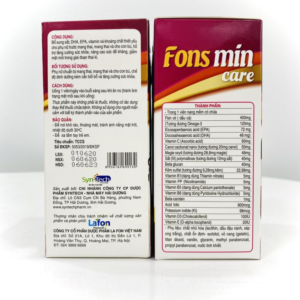 [CHÍNH HÃNG] Bổ sung DHA, EPA, Vitamin và khoáng chất cho bà bầu - Fons Mincare 30 viên | BigBuy360 - bigbuy360.vn