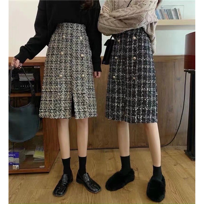 Chân váy dạ kẻ dáng dài QC loại 1