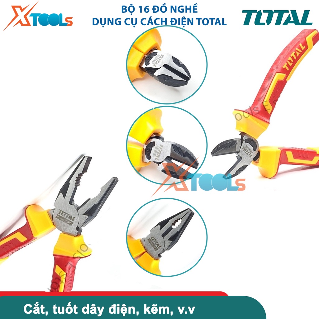 Bộ 16 công cụ dụng cụ cách điện TOTAL THKITH1601, bộ 16 chi tiết cách điện có chứng nhận 1000V, VDE/GS-CHÍNH HÃNG-XTOOLS