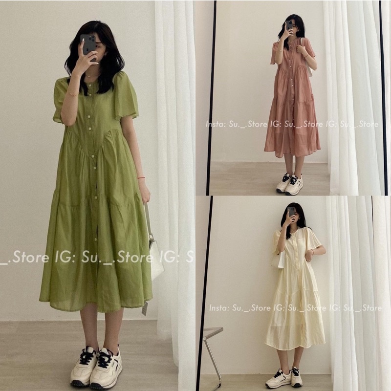 Váy sơ mi lụa mát cực xinh, đầm dáng dài tặng kèm váy 2 dây