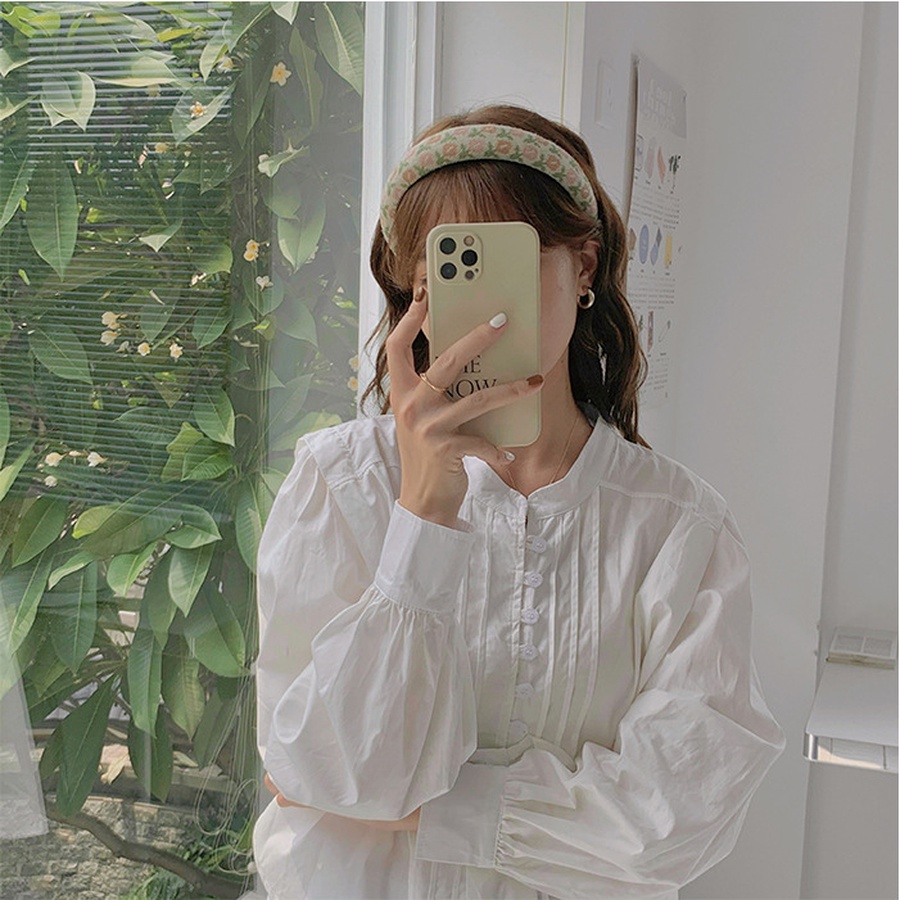 Băng đô cài tóc dệt kim phối hoa lá phong cách Hàn Quốc cổ điển thanh lịch