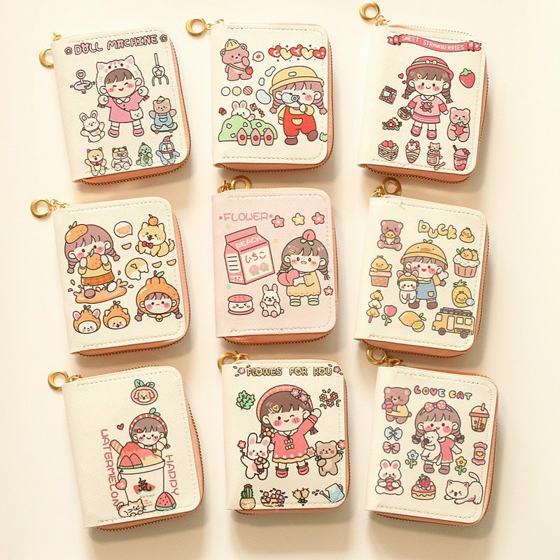 Ví Nữ Mini Cầm Tay Dáng Vuông Nhiều Ngăn Nhỏ Gọn Bỏ Túi Họa Tiết Chibiii