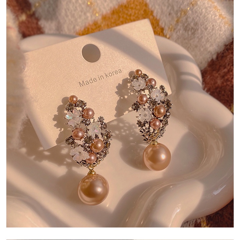 Khuyên Tai Hình Bông Hoa Đính Đá Và Ngọc Trai Giả Thanh Lịch Dành Cho Nữ