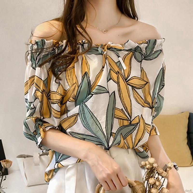 Áo chiffon Hàn Quốc hở vai họa tiết hoa thời trang cho nữ
