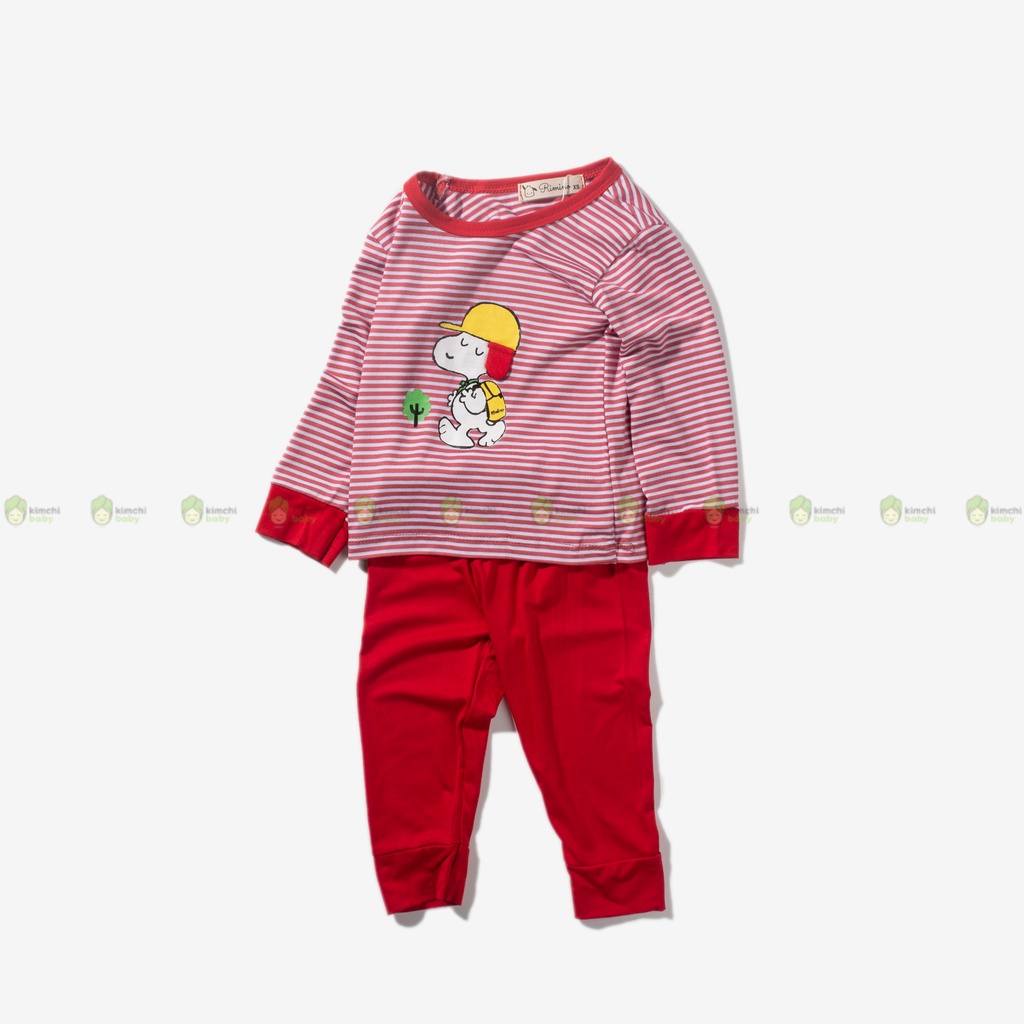 Bộ Dài Tay Bé Gái, Bé Trai KIMCHIBABY Vải Thun Lạnh Hoạ Tiết Sọc Snoopy, Bộ Quần Áo Trẻ Em Thu Đông KWTD2208