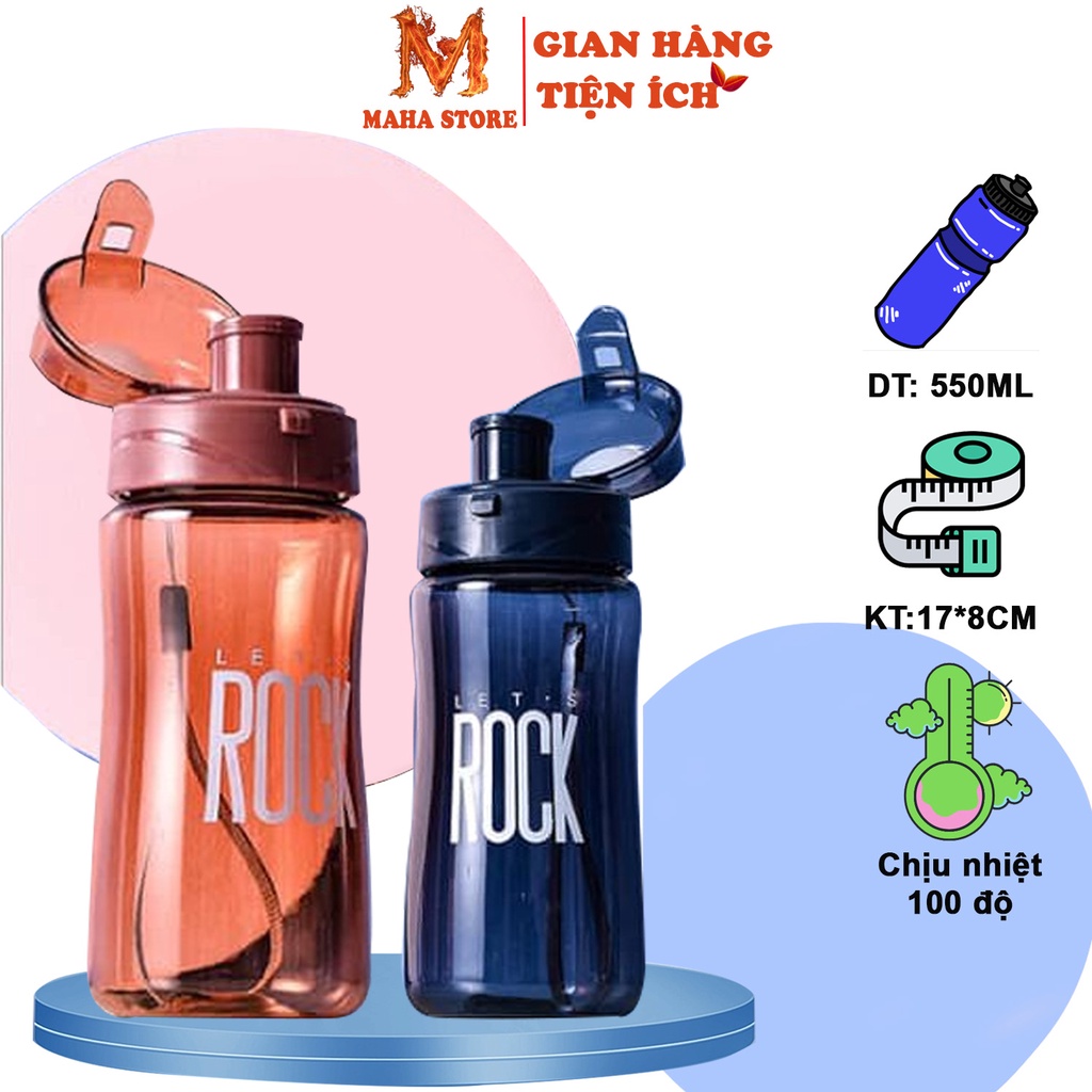 Bình nước -nhựa Rock dung tích 550ml Có Quai Xách Tiện Lợi