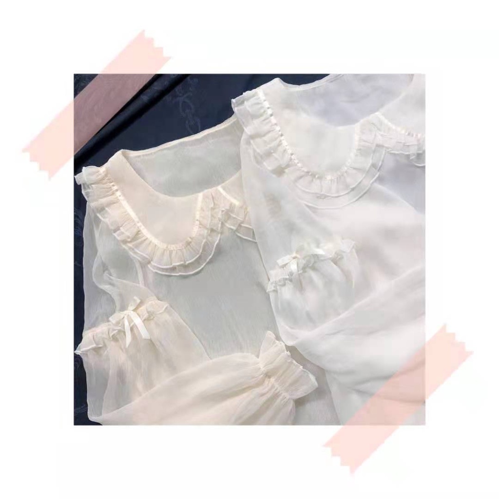 Áo Sơ Mi Voan Cổ Thủy Thủ Tay Ngắn Chống Nắng Phong Cách Lolita Chính Hãng