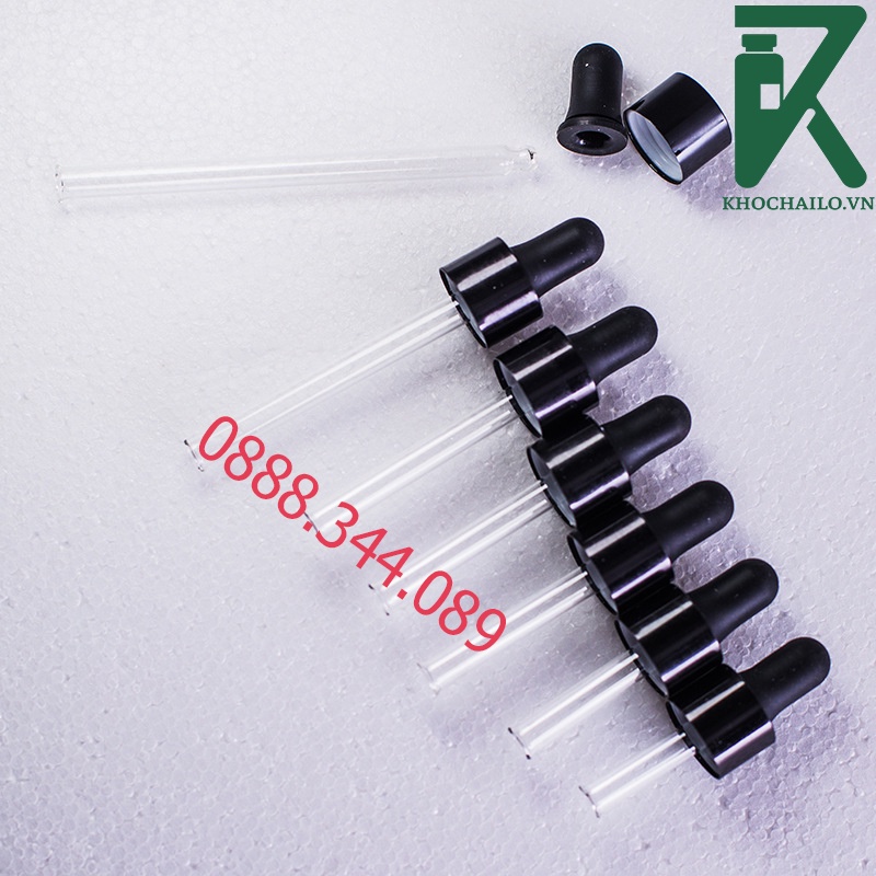 Chai thuỷ tinh tinh dầu serum mờ khoen đen trơn bóp đen ống thuỷ tinh 5ml,10ml,15ml,20ml,30ml,50ml,100ml