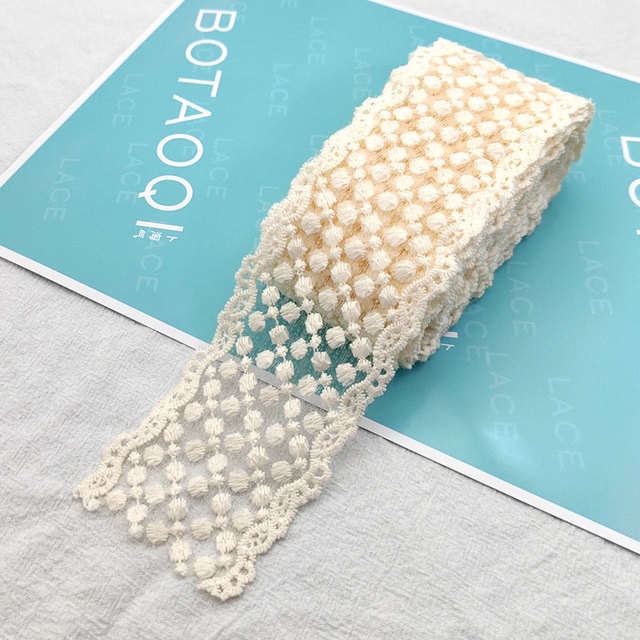 Cuộn Ren Màu Be Dài 1 Yard Dùng Thêu Thủ Công 6cm