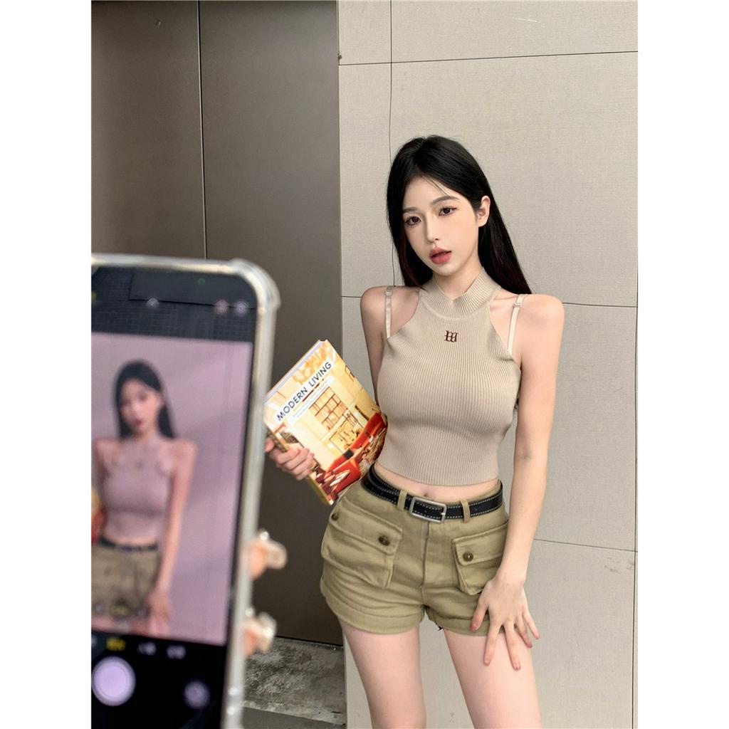 qkoole   Áo Dệt Kim Hai Dây Màu Trơn Thời Trang Mùa Hè