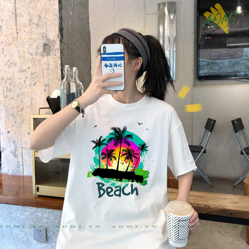 ÁO THUN UNISEX AOMI BEACH HOT ĐI BIỂN PHÔNG NAM NỮ GIA ĐÌNH CẶP ĐÔI CÓ SIZE TRẺ EM AOMIVN