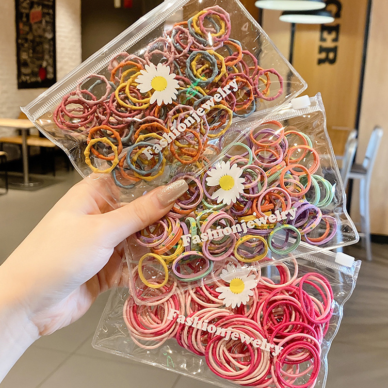 Bộ 100 Dây Cột Tóc Cao Su Nhiều Màu Sắc Thời Trang Hàn Quốc Cho Nữ