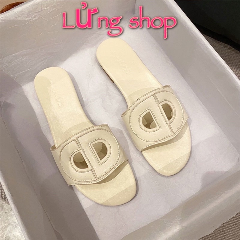 Dép Nữ Quai Ngang CD chất da mềm LỬNG SHOP đế bệt đi siêu êm chân