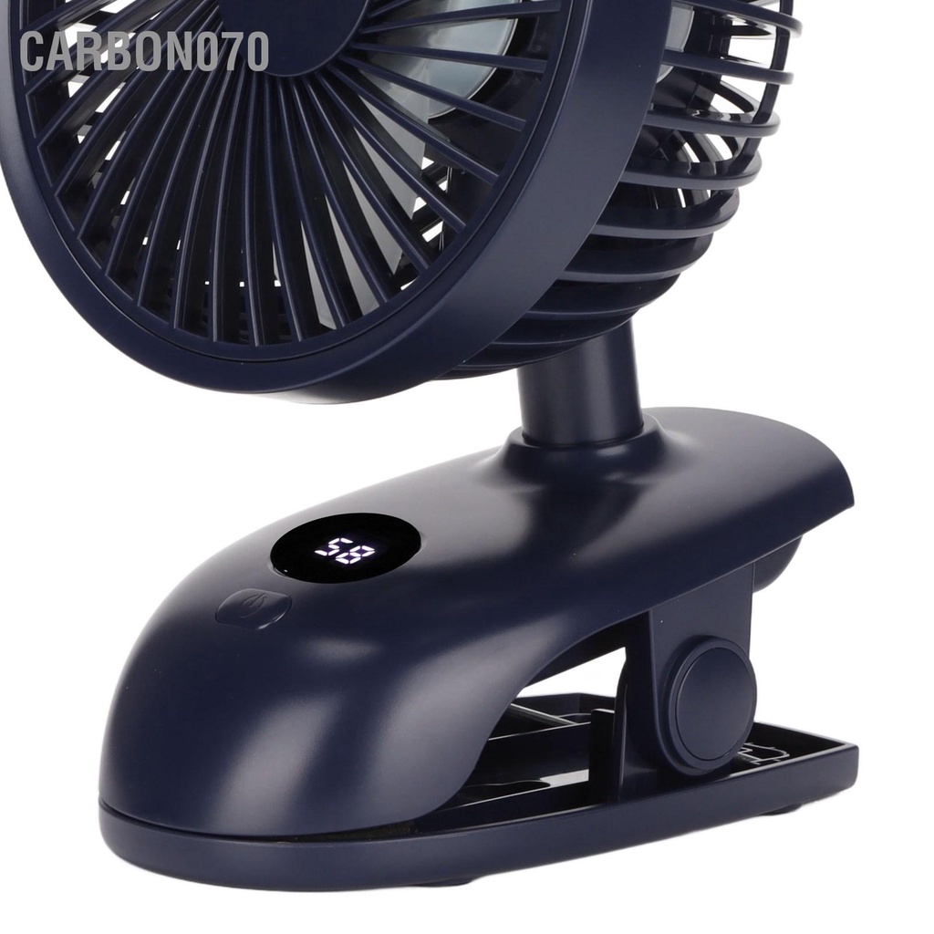 Carbon070 Kẹp để bàn USB trên quạt Màn hình kỹ thuật số thông minh 3 lưỡi Quạt kẹp nhỏ di động với đế chống trượt