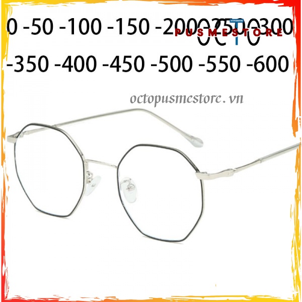 Kính Cận Tròng Lục Giác Gọng Kim Loại Chống Tia Uv Từ 1.0 -1.5 -2.0 -2.5 -3.0-6